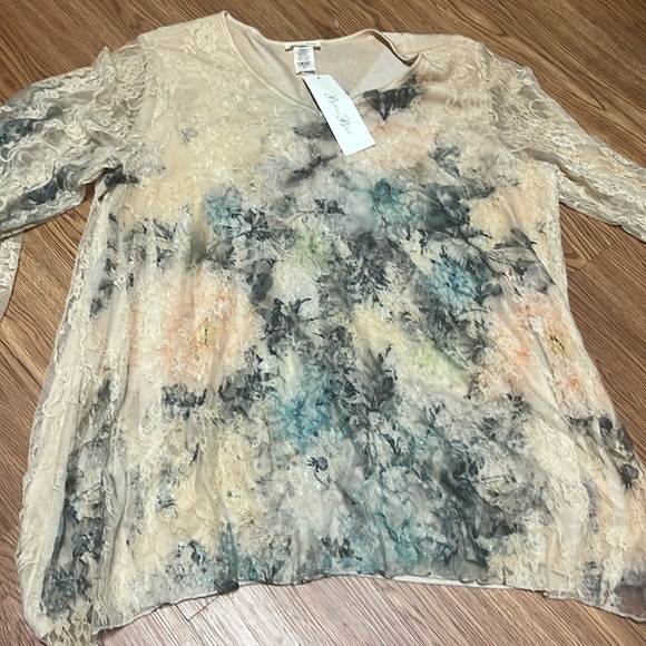 BRITTANY Black Women's Hippie Floral/Lace Tunic Top Unique Lovely Size 3… - Picture 2 of 8